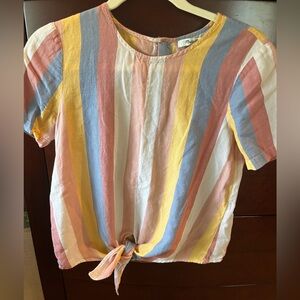 Madewell striped tie-front top with button back